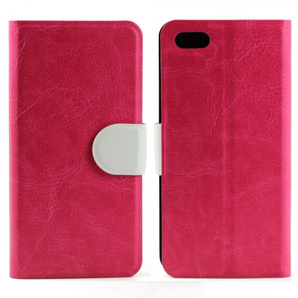 Wholesale iPhone 5C Slim Flip Leather Wallet Case (Pink-White)